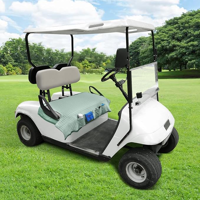 Golf Cart Cooling Ice Silk Seat Cover Blanket for EZGO TXT RXV/Club Car DS Precedent Front 2-Person Seats, 4 Pockets, Keeps Cool and Clean - Green