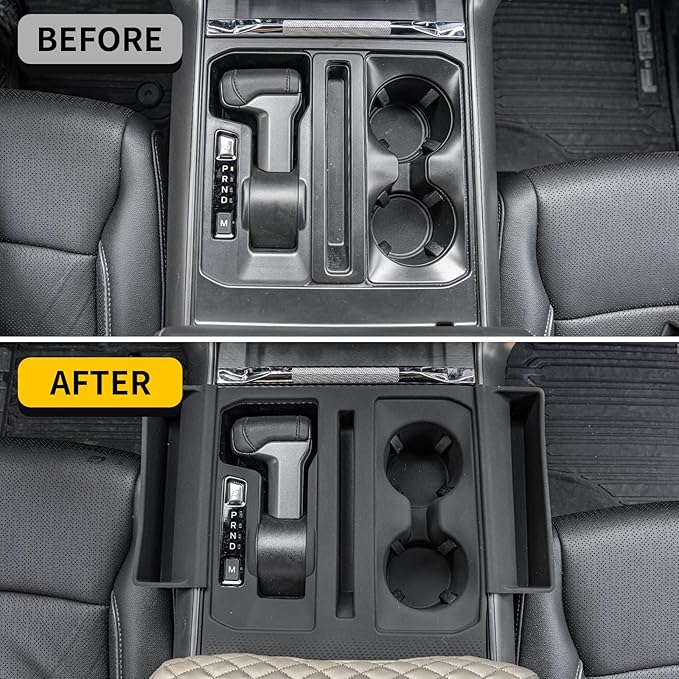 Gear Shift Panel Tray Compatible with 2021-2025 Ford F150 Center Console Storage Gear Shifter Organizer with Cup Holder Insert for 2024 F-150 Accessories (40/Console/40 with Shift Knob ONLY)