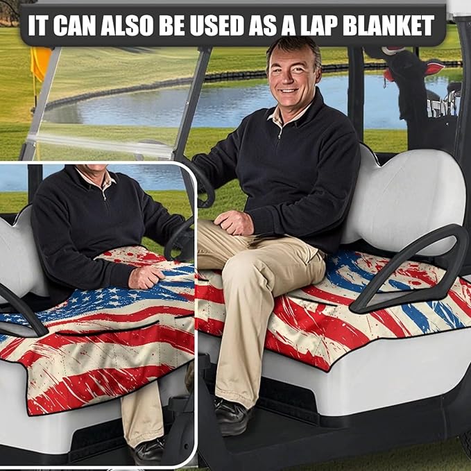 Biyejit Golf Cart Seat Covers with 4 Pockets Golf Cart Seat Towel Blanket Fits 2-Seat Golf Carts, Golf Cart Accessories