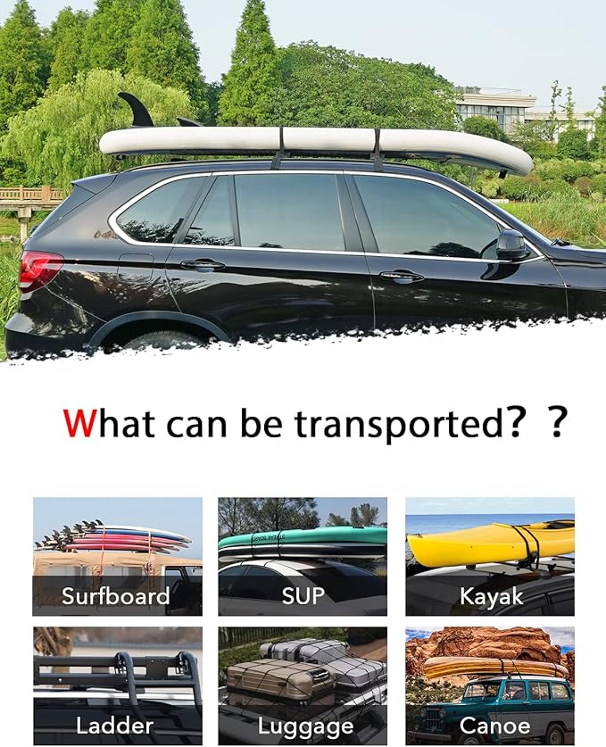 Soft Roof Rack Pads with Single Wrap-Rax Straps and Storage Bag, Universal Car Roof Rack for Surfboard, Kayak, SUP Paddleboard, Canoe, 28" (Pair)