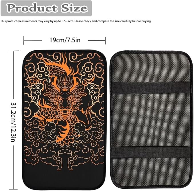 Suobstales Japanese Dragon Print Car Armrest Pad Soft Center Console Arm Rest Protector Cover Universal Car Interior Accessories Decoration