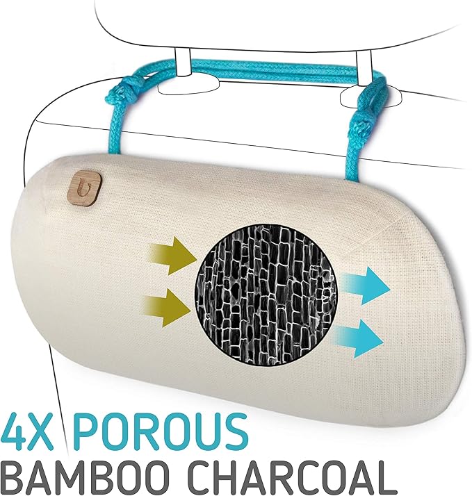 PURGGO Car Air Freshener - Auto Odor Eliminator - 100% Activated Bamboo Charcoal Air Purifier, Ionizer - Absorb and Remove Smoke Smell - Fragrance-Free Deodorizer - Lasts 365+ Days [Classic Beige]