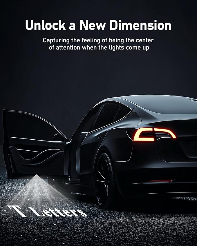LOWEEY 4K Car Door Lights Logo Projector, Premium Accessories Compatible with All Tesla Model Y Juniper Model 3 Highland X S, OEM Style Ultra-Bright No Fade 3D Laser Puddle Welcome Ghost Light(2 Pack)