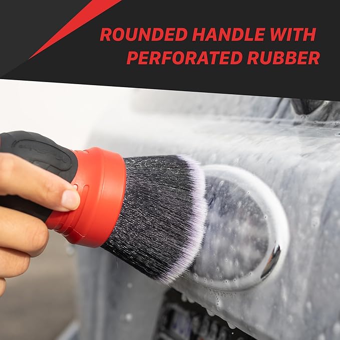 Maxshine Universal Red & Gray Combo Ultra-Soft Large Bristle Brush with Storage Rack | Curved Grip Interior Detailing Brush for Dashboard, Displays & Air Vents | Premium Car Cleaning Accessory