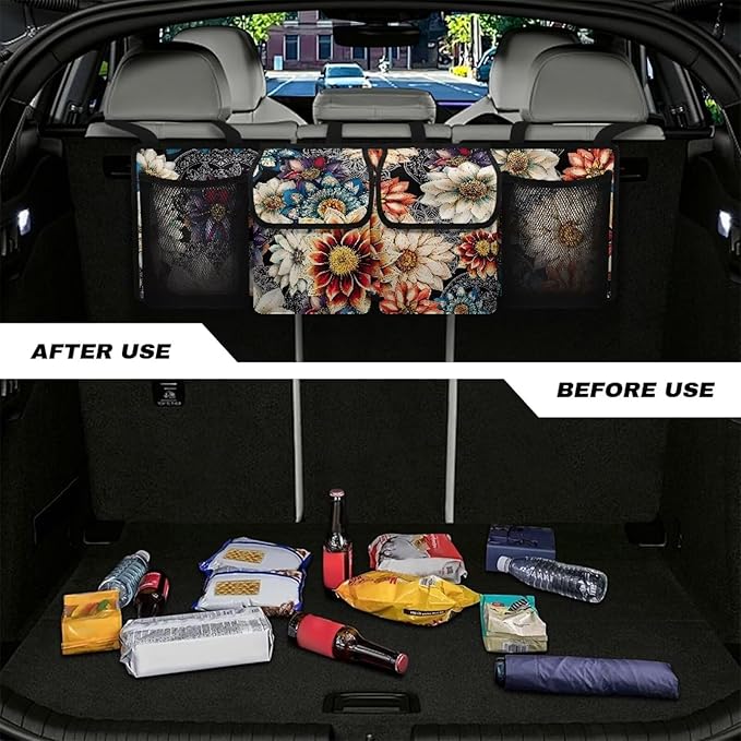 Boho Style Car Trunk Organizer Mandala Floral Flowers Collapsible Cargo Bag Backseat Car Organizer,Space Saving Expert