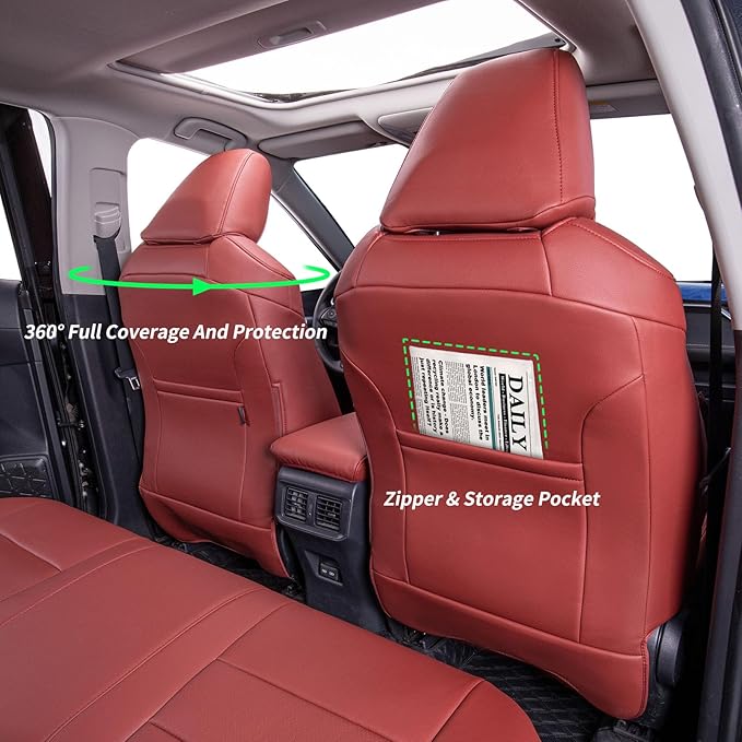 coverdream 2026 Rav4 Seat Covers Custom Fit for 2026 Toyota Rav4 Hybrid (SE,XSE) & PHEV GR Sport SUV,Full Set Luxury Waterproof Leather Car Seat Protector Wine Red
