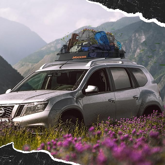 Mockins 84"x39"x6" XL Extendable Roof Rack Cargo Carrier for Top of Vehicle Storage | 250 Lbs Capacity Weatherproof Steel Roof Basket | Heavy Duty Car Rooftop Cargo Carrier Set w/Ratchet Straps & Net