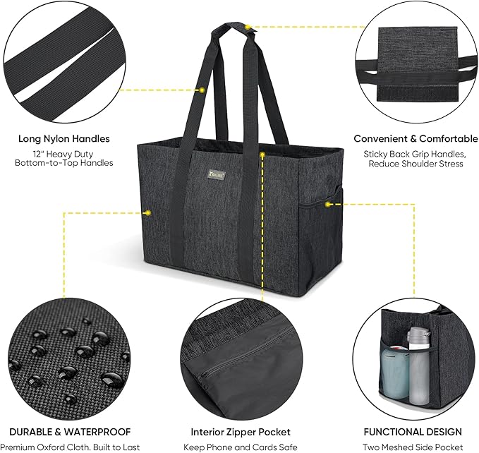 BALEINE Soft 9 Gallon Extra Large Utility Tote, Foldable Reusable Storage Bag (Charcoal Black)