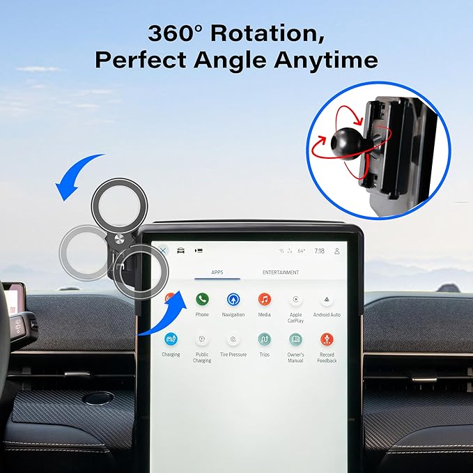 Car Phone Holder for Ford Mustang Mach-E 2021-2026 Accessories Apply to 15.5 Inch Touch Screen Fixed Clip Magnetic Cell Phone Mount Hands-Free 360 Degree Rotation