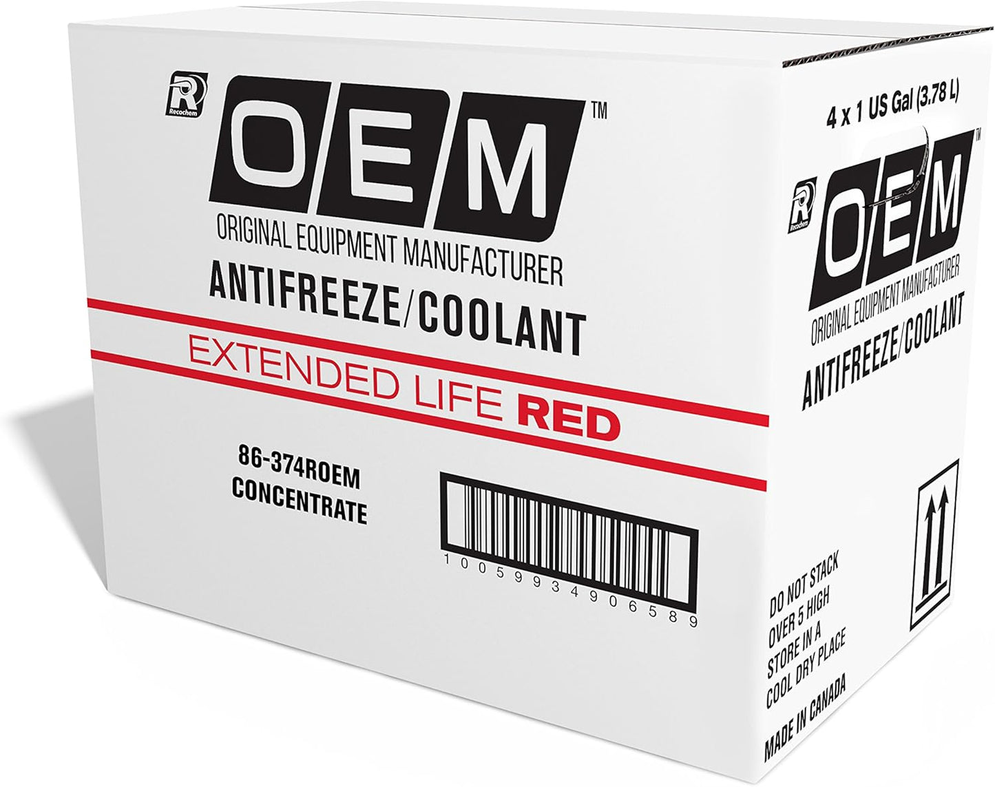 Recochem OEM 86-374ROEM-4PK Red Premium Antifreeze Concentrate Extended Life RED, 1 gallon, 4 Pack