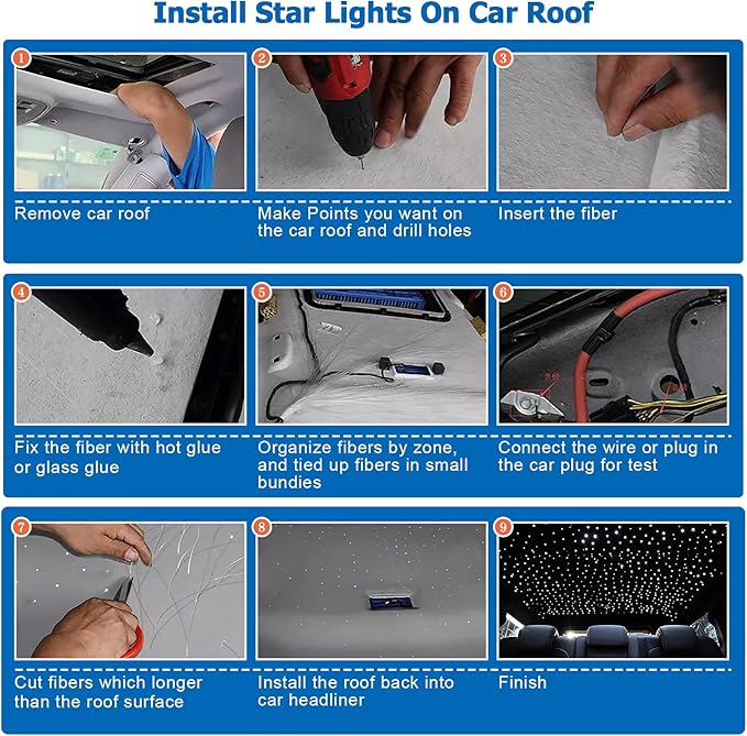 AMKI Updated 16W RGBW Fiber Optic Light Twinkle+Sound Activated Mixed 430pcs 9.8ft Cables APP Remote Music Control Car Home Starlight Headliner Star Ceiling Light Kit 0.03in 0.04in 0.06in Strands