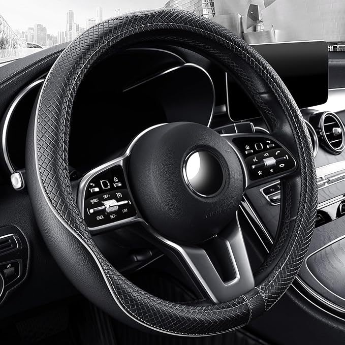 GXT Steering Wheel Cover, PU Leather, Universal 15 Inches, Non-Slip, Odourless Car Interior(Black White)