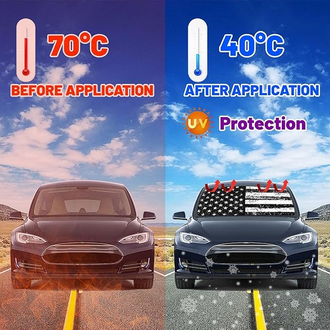 American Flag Car Sunshade Umbrella USA Flag Windshield Sun Shade for Car Retractable Umbrella Sunshades for Front Window Patriotic Sun Shades Cover Visor Portector Block UV Rays