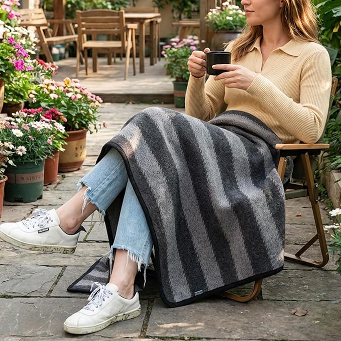 PuTian Merino Wool Camp Blanket - 36" x 63" Great for Bed Couch Camping Outdoors Travel Emergency -Large Warm Soft Washable Wool Throw