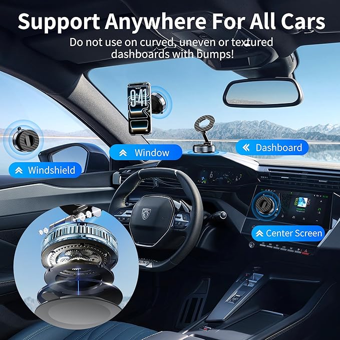 Car Phone Holder for Magsafe, Suction Cup Phone Mount 360° Adjustable Vacuum Magnetic Phone Holder, Cell Phone Holders for Your Car Compatible with iPhone 17 Pro Max 16 15 14 13 12 (Carbon Fiber)