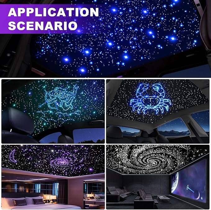 Car Starlight Headliner Kit, Twinkle & Sound Activated RGBW 16W 1100pcs*0.02in*9.8ft Fiber Optic Starlight Kit with APP& Remote Controlled, Star Lights for Ceiling Car Roof/Home Decor