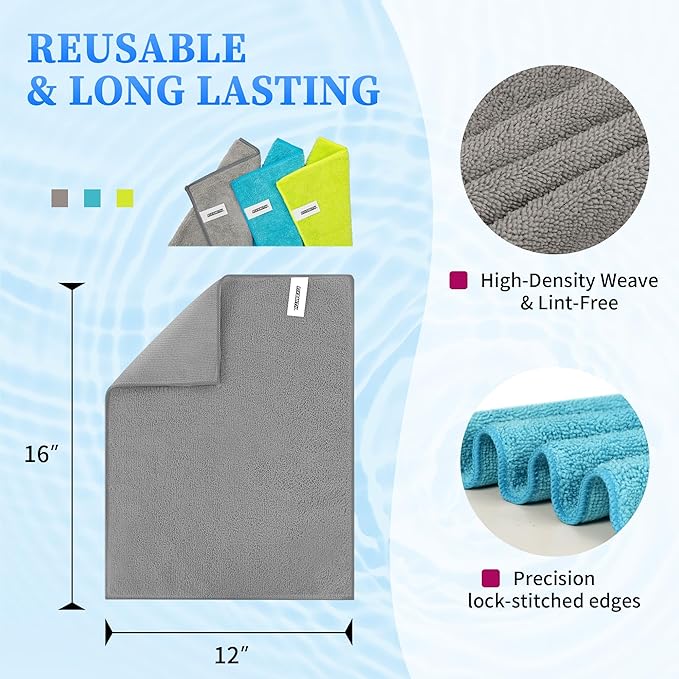 FIXSMITH Shop Towels-800 Pack, Multi-Functional Shop Rags, 12 x 16 in Microfiber Cleaning Cloth, Highly Absorbent Cleaning Rags, Cleaning Towels for Car Kitchen Home Office