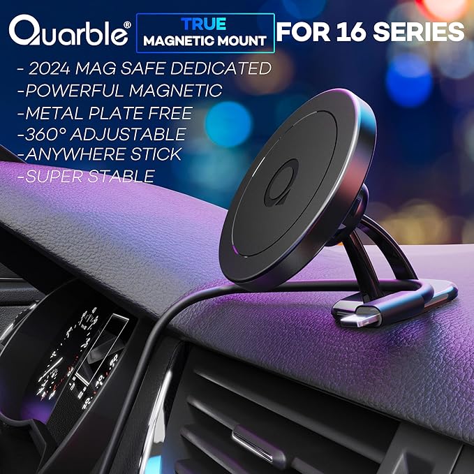 Compatible with Mag Safe Car Mount Dashboard Magnetic 360° Adjustable Phone Holder Soft Rubber Front Compatible with iPhone 16/15/ 14/13/ 12/ Pro/Pro Max No Metal Plate Needed Since 2021