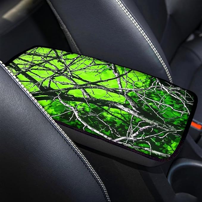 Green Leaves Universal Center Console Armrest Soft Pad Protector Cover Non Slip Fits for Most Vehicle,SUV,Truck Car Decoration