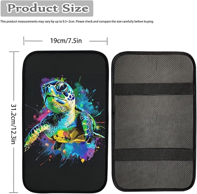 Dreaweet Car Armrest Cover Pad Center Console Cover Turtle Car Accessories for Women Men,Universal Armrest Cover for Car Center Console for Truck SUV Cars Sedan,Black