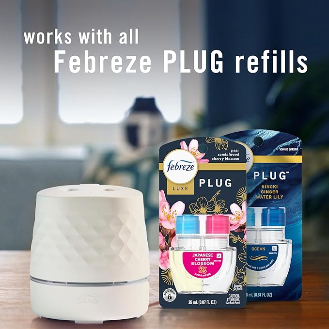 Febreze Plug Scent Booster Starter Kit – Air Freshener, Oil Diffuser, Continuous Scent Device, Includes 2 Gain Refills