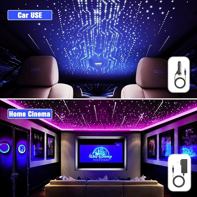 16W Meteor Twinkle LED Fiber Optic Lights, Bluetooth APP/Remote/Music Control RGBW Star Ceiling Light Kit+Adapter+Car Use Plug+Shooting Stars Light Kit, 450pcs*0.03in*9.8ft for Car/Home