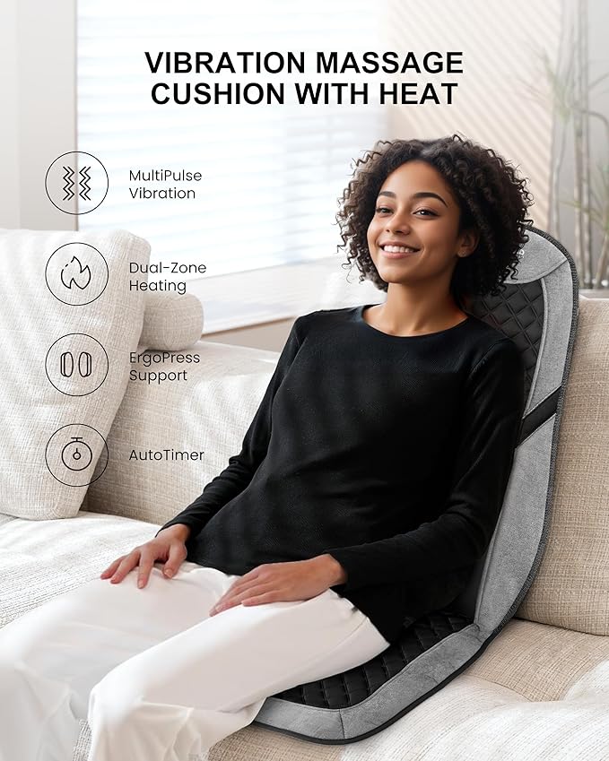 COMFIER Back Massager with Heat,Massage Chair Mat with Adjustable Lumbar Support,Seat Warmer Cushion with 8 Vibration Motors & 5 Modes & Bag,Office Chair Massage Pad for Recliner,Gifts for Mom Dad