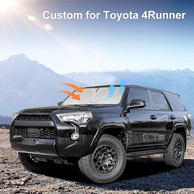 for Toyota 4Runner 2010-2024 2025 2026 Sun Shade Sunshade Windshield Cover - 4 Layers Front Window Shade for 4-Runner Custom Fit Sun Visor - 240T Retractable Shade Blocks UV Rays Car Accessories