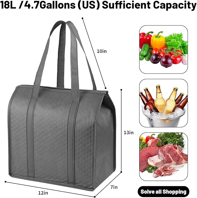 Insulated Grocery Bags with Zippered top Frozen Food Shopping Groceries Travel Insulated Tote Cooler Thermal Bags
