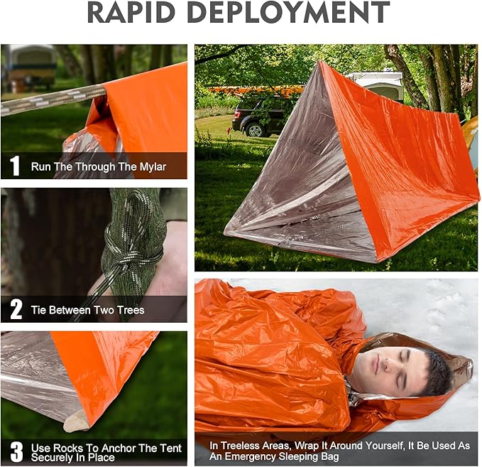 Emergency Survival Tent Shelter- 2 Person Mylar Emergency Tube Tent Survival Kit
