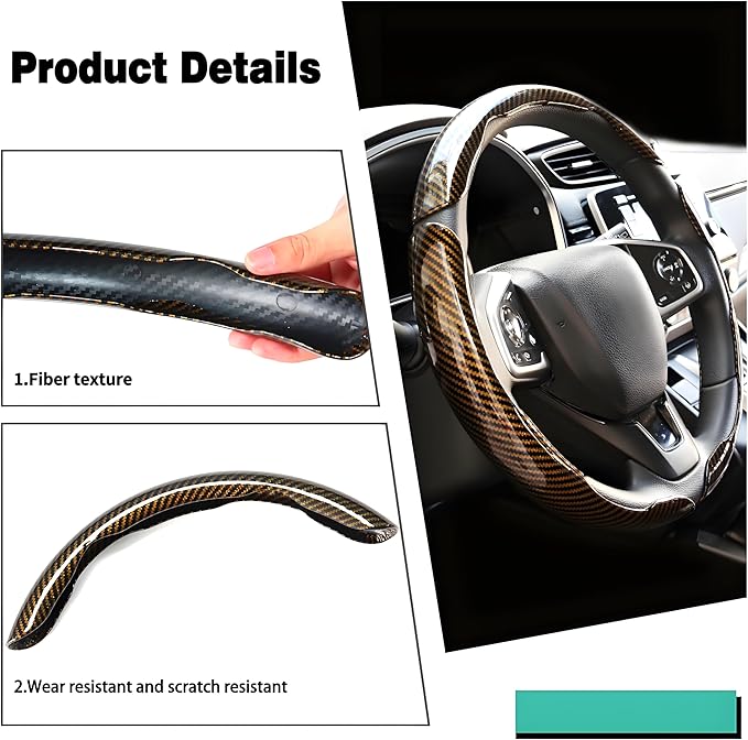 3 Pcs Carbon Fiber Car Steering Wheel Cover, Anti-Skid & Scratch-Proof,Segmented, Butterfly Thin Steering Wheel Cover Men/Women Universal Fit 14.5"-16" Wheel Covers for Cars/Truck/SUV