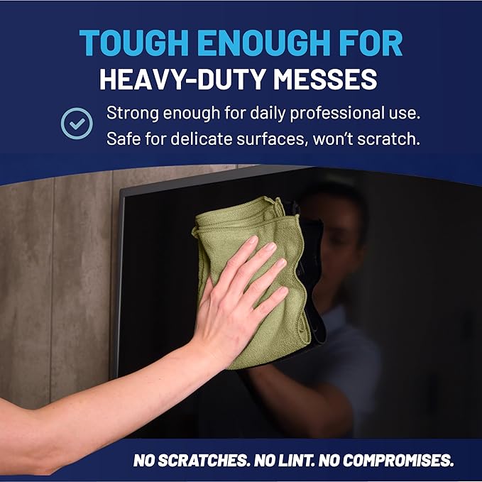 MW Pro Microfiber Cleaning Cloth | Olive | 12 Pack | 16” x 16” | All Purpose Microfiber Towels - Clean, Dust, Polish, Scrub, Absorbent