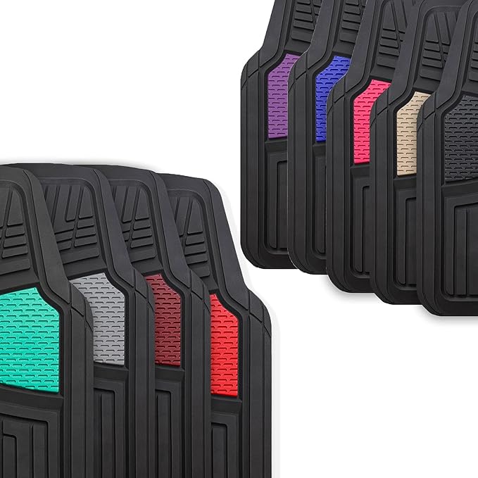 FH Group Automotive Floor Mats Tall Channel Black Universal Fit Full Set Climaproof™ for Most Sedan, SUV and Trucks, Trimmable Rubber Combo Small Car Seat Cover Design Heavy-Duty Floor Mats for Car