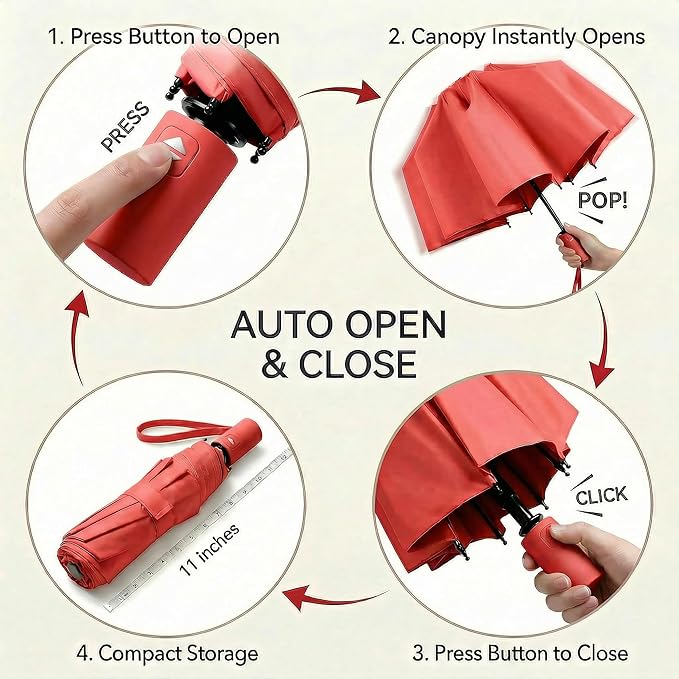 BAODINI Small UV Protection Travel Umbrella Compact for Rain and Sun UPF 50+ Windproof Portable 42 inch Umbrella for Women and Men