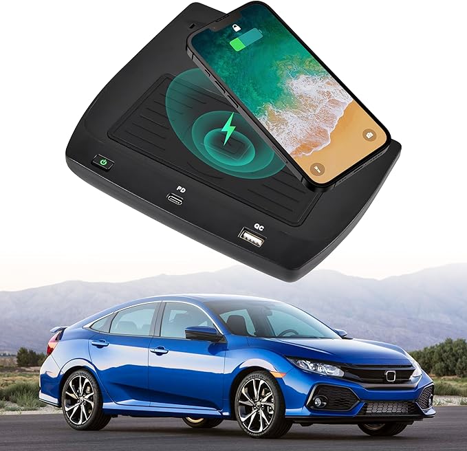 KEWISAUTO Car Wireless Charger for 2016-2021 Honda Civic, Center Console Charging Panel USB-A USB-C Fast Phone Charger Pad for Honda Civic 2016 2017 2018 2019 2020 2021 Accessories