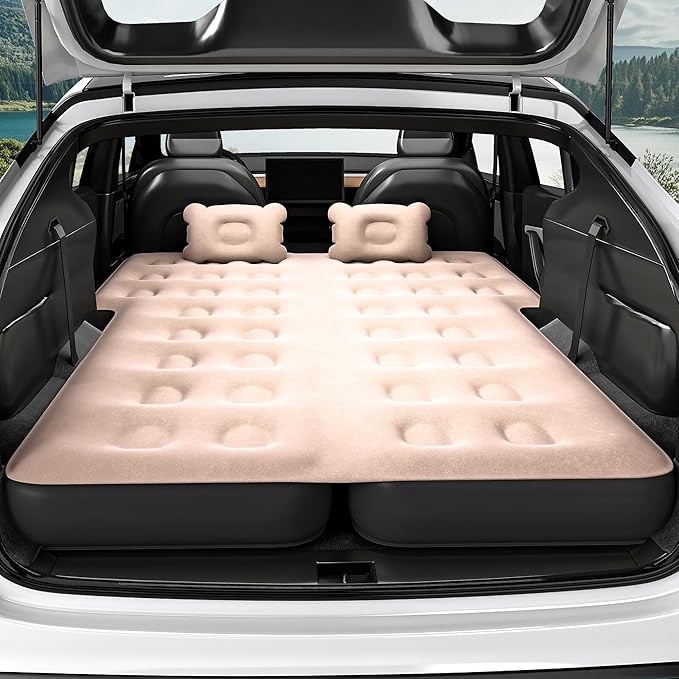 GOOBED Inflatable SUV Camping Mattress with Pump & Accessories, 10-Inch Thick Air Bed with Pillows, Storage Bag & Patch Kit, Fits 4Runner, Jeep, and Most Midsize to Large SUVs (Gray)
