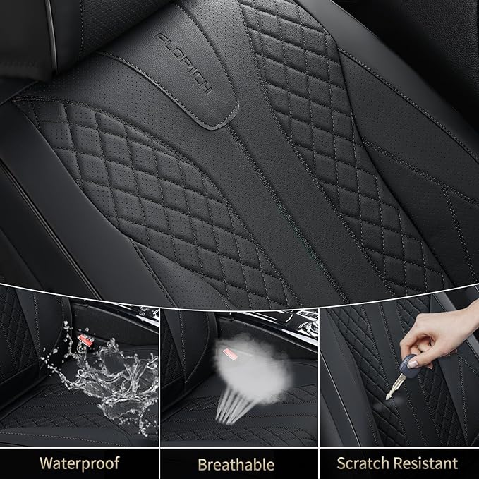 FLORICH Leather Automotive Seat Covers, Waterproof Seat Covers, Black Front Car Seat Cover, Full Coverage Car Seat Covers 2 Pack Car Seat Cushion Protector Universal Fit for Most Cars SUV Trucks