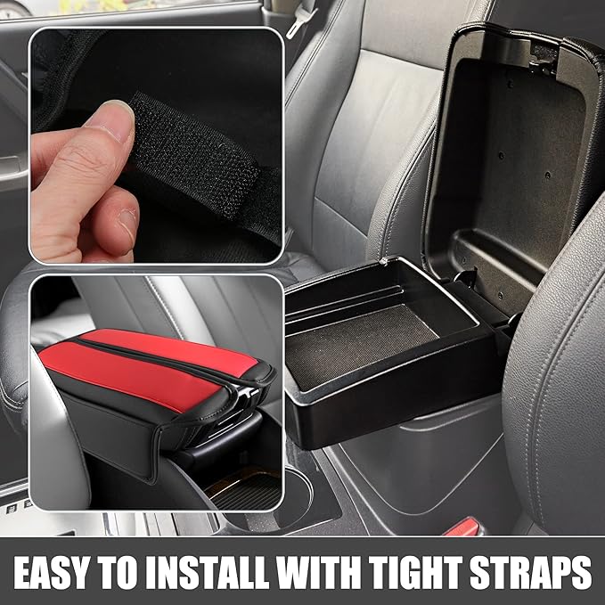Car Center Console Armrest Cushion Soft Pad Arm Rest Cover Support Black Red for Nissan Rogue 2021 2022 2023 (Pack of 2)