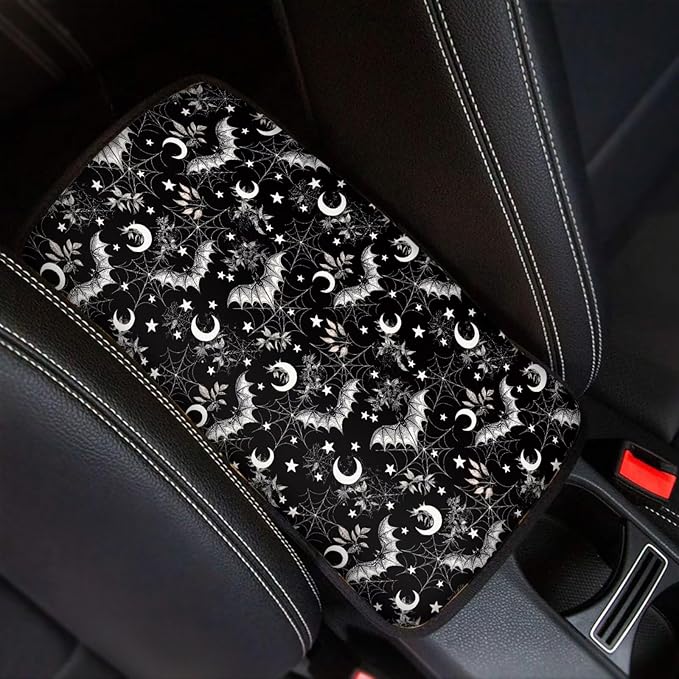 Dreaweet Starry Sky Bat Center Console Cover Halloween Car Accessories Interior Universal Middle Console Covers for SUV Truck Comfort Anti Slip Arm Rest for Car Armrest Storage Box Mat