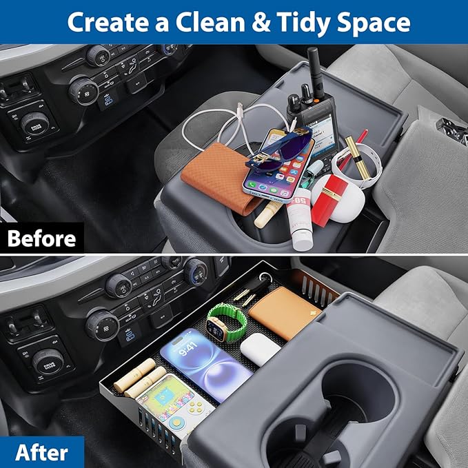 All Metal Front Center Seat Headrest Organizer Compatible with 2011-2025 2026 Ford F150 F250 F350 F450 F550 F650, Center Console Container Storage Box Armrest Tray Accessories (Jump Seat Only)