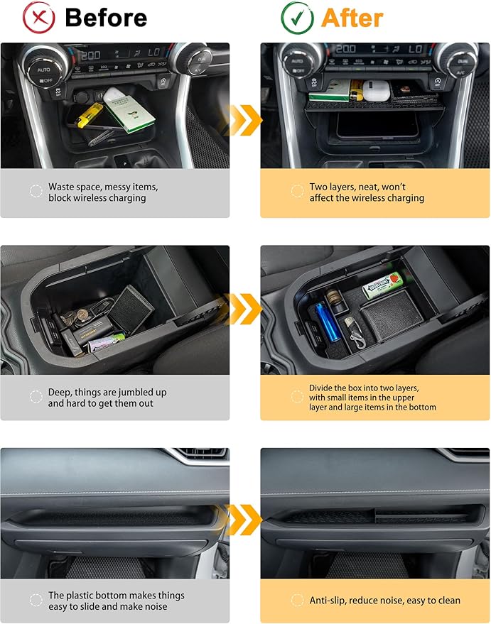 3PCS Compatible with Toyota RAV-4 Accessories Center Console Storage Tray Armrest Glove Box Organizer Passenger-side Rubber Pad for RAV4 2019-2025 Accessories