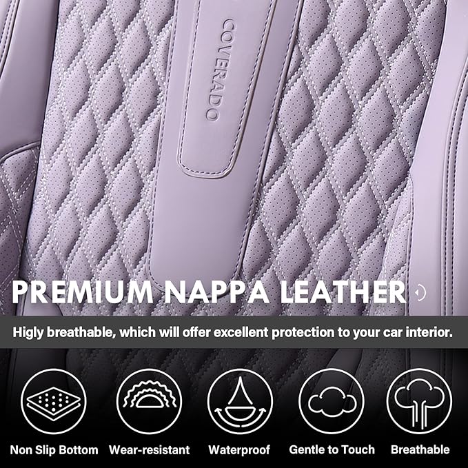 Coverado Seat Covers Front Seats, Purple Car Seat Cover with Lumbar Support, Waterproof Car Seat Cushion, Front Car Seat Covers Leatherette Car Seat Protector Universal Fit Most Cars
