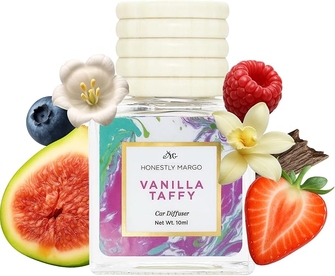 Honestly Margo Vanilla Taffy Car Diffuser Air Freshener (0.34 Fl Oz, Pack of 1) – Stylish Scent Diffuser with Perfume – Must-Have Essentials for Women, Car Fresheners Long Lasting for a Fresh Drive