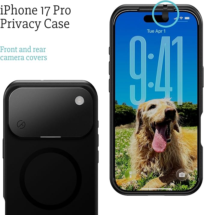 Spy-Fy iPhone 17 Pro Privacy Case | Front and Rear Camera Covers | MagSafe iPhone Case with Lens Protection | Camera Blocker for Privacy and Safety | Slim Shockproof Phone Cover 6,3-inch Black