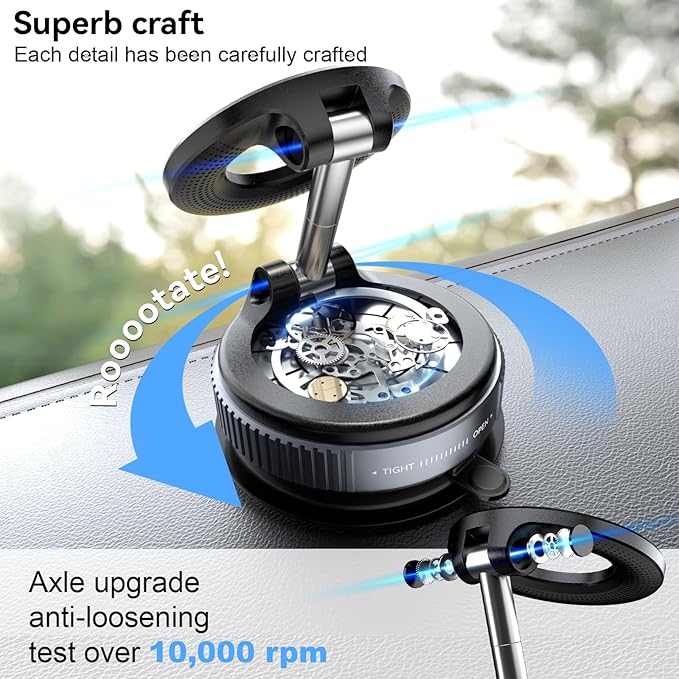 CloudValley Magnetic Car Phone Mount, [Compatible with MagSafe] 360° Adjustable Foldable Holder for Dashboard, 80LBS Suction & 2800gf Magnet, Car Accessories for iPhone 17/16 Pro Max 15 14, Black