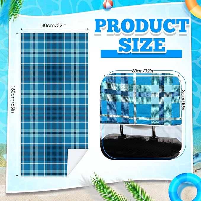 2 Pack Car Seat Towel Covers with Storage Bag 63 x 32 Inch Athletic Running Towel Seat Sweat Washable Non Slip Cover Gift for Car Outdoor Sport Activities (Blue Plaid)