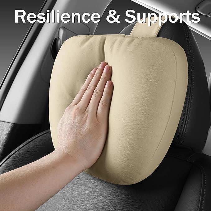 2pcs Car Neck Pillow for headrests,Support Drive Seats Head Cushion Pillows,Microfiber Velvet,Plant-Based Polyester,Thickness & Height Adjustable,11.8x7.5,Inner Liner fillable(Orange Brown)