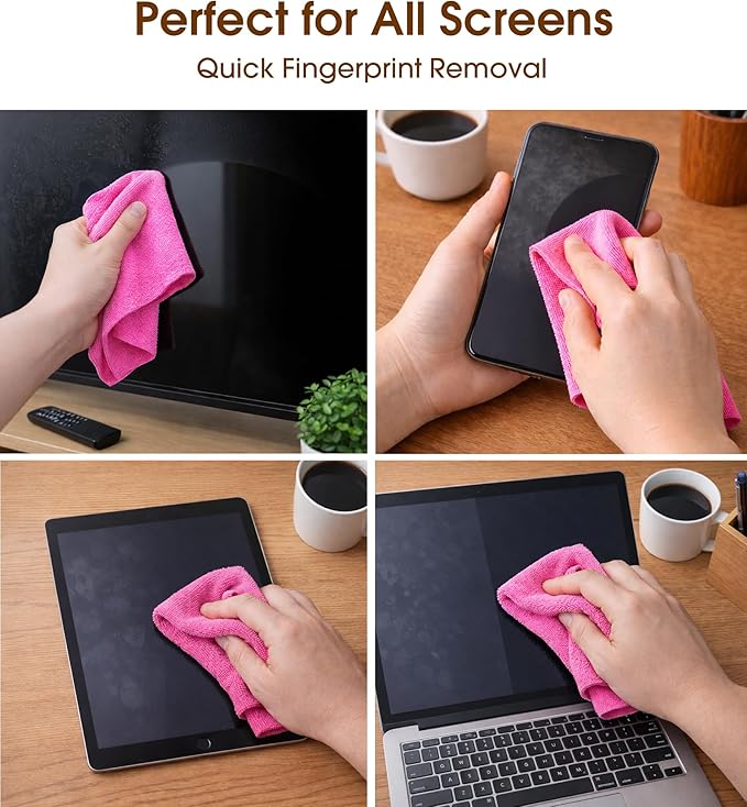 KitchLife Microfiber Cleaning Cloth Roll, 100 Pack - Tear-Away Microfiber Paper Towels, Lint-Free, Reusable, Washable for Kitchen, Car, Dishes, and Sensitive Surfaces (Hot Pink)