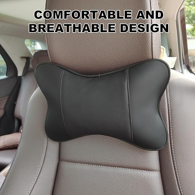 2 Pack Car Neck Pillow PU Leather Automotive Headrest Pillow for Car Support Neck Pain Relief Universal Car Pillow (Black)