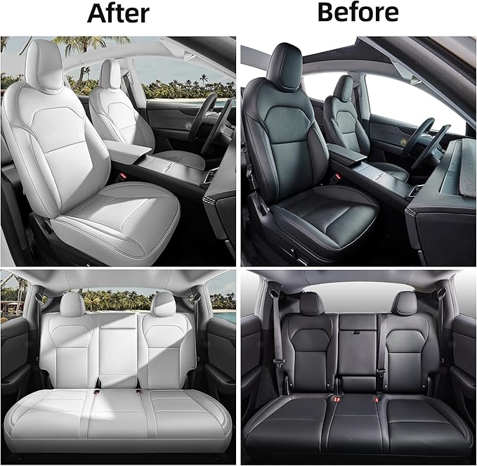 Seat Cover for Tesla Model Y Juniper 2025 2026 Custom Fit Leather Seat Cover Full Set Compatible Airbag Seat Cushion Cover (Model Y Gray-25-26)